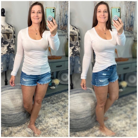 Tops - ❤️‍🔥Scoop Stretch Slimming Fitted Long Sleeve Shirt White 1822